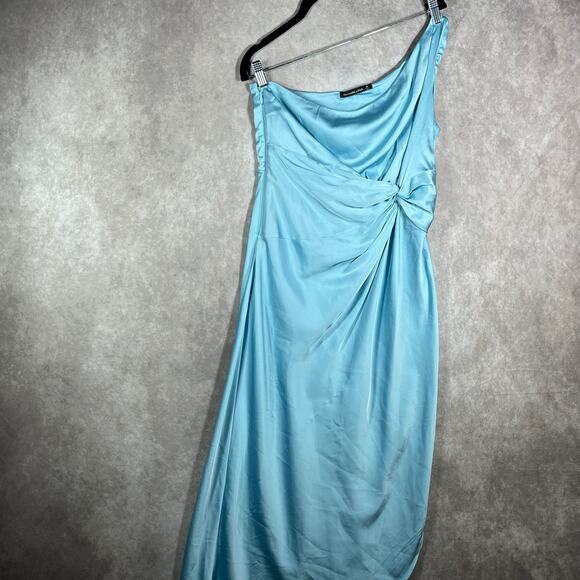 Abercrombie & Fitch Dress Medium Blue Satin One Shoulder Twist Front Formal Hoco - Picture 2 of 10